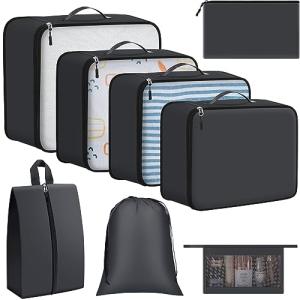 Geekclick 8 Set Packing Cubes for Travel Essentials, Organizers for Suitcase and Luggage in 4 Sizes, Luggage Organizer with Toiletries/Laundry/Shoes/Sock Bags (Grey)