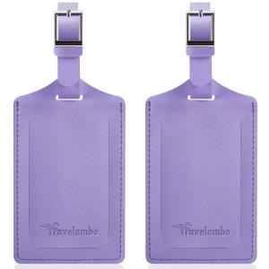 Travelambo Luggage Tags for Suitcases Faux Leather Privacy Protection 2 Pack Bag Tags Travel Accessories Essential, Classic Purple