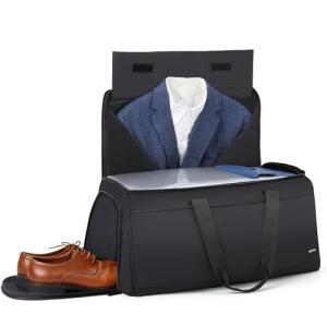 Convertible Travel Garment Bag, Carry on Garment Duffel Bag, 2 in 1 Hanging Dress Suitcase Suit Travel Bags for Business Trips with Shoe Compartment & Multiple Pockets, AGPTEK (Black)