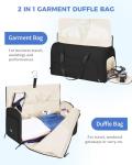 WANDF Convertible Garment Bags for Travel with Wet Pocket Carry on Garment Duffle Bag 2 in 1 Puffy Hanging Clothes Travel Bags with Shoe Compartment for Airplanes Business Weekend Gym Wedding (Black)