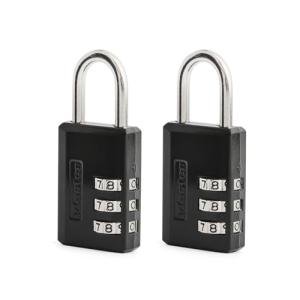 Master Lock Black Combination Padlock, Indoor Gym Locker Lock with Customizable 3-Digit Code for Luggage, Backpacks, Cabinets, 2 pk, 647EC2