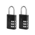 Master Lock Black Combination Padlock, Indoor Gym Locker Lock with Customizable 3-Digit Code for Luggage, Backpacks, Cabinets, 2 pk, 647EC2