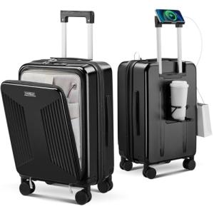 CASELLY Carry on Luggage Top opening Suitcases, Expandable with Cup Holder and USB Charging Port,Lightweight with Front Pocket Rolling Suitcases with Spinner Wheels
