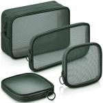 Weewooday 4 Pcs Mesh Makeup Bag Mesh Cosmetic Bag Travel Toiletry Pouch with Zipper Mini Makeup Cosmetic Purse for Daily Accessory(Small, Large, Medium,Olive Green)