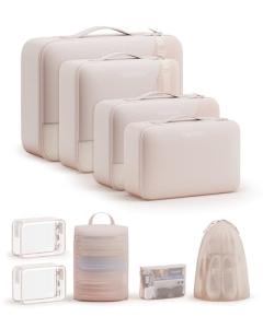 9 Set Packing Cubes for Travel, Gifts for Women Mom Kids, TSA Approved Bags for Makeup, Cosmetic, Toiletry, Organizer for Suitcase Carry On, Cruise Essentials Airplane Accessories, Beige