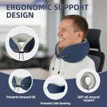 SKYTRAX COMF® Premium Ergonomic Memory Foam Travel Neck Pillow, Washable Cooling Ice Silk Cover, Firm Neck Support for Airplane Long Flights & Pain Relief, with Portable Carry Case (Navy Blue)