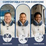 SKYTRAX COMF® Premium Ergonomic Memory Foam Travel Neck Pillow, Washable Cooling Ice Silk Cover, Firm Neck Support for Airplane Long Flights & Pain Relief, with Portable Carry Case (Navy Blue)