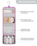 Relavel HangingTravel Toiletry Bag for Women, Large Capacity Toiletries Bag, Travel Essentials Organizer, Hanging Makeup Case for Accessories, Waterproof Bathroom Shower Bag (hot pink)