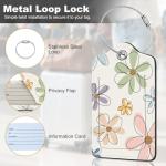 2Pack Luggage Tags for Suitcases, Cute Unique Pu Leather Cruise Luggage Tag with Privacy Cover ID Label Address Card and Metal Ring Suitable for Women Men Kids Travel Bag Linear Flower