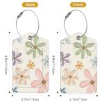 2Pack Luggage Tags for Suitcases, Cute Unique Pu Leather Cruise Luggage Tag with Privacy Cover ID Label Address Card and Metal Ring Suitable for Women Men Kids Travel Bag Linear Flower