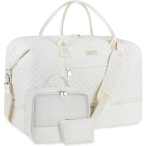 Weekender Bag for Women Travel Duffel Bag - Carry On Overnight Bag with Shoe Compartment Large Nylon Duffle Tote Bag 21.5" with Toiletry Bag for Traveling Business Weekend Trip 3Pcs Set