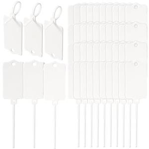 100 Pcs Plastic Shipping Tags, 2.44 x 1.45 Inch Writable Blank Hanging Tags with Sealing Strap, Waterproof Sealing Shipping Labels for Luggage Logistic Keys Information Identity, White