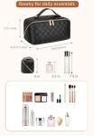 ALEXTINA Large Capacity Travel Cosmetic Bag - Portable Makeup Bags for Women Travel Toiletry Bag Waterproof Leather Checkered Makeup Organizer Bag, Roomy Cosmetic Bag for Women and Girls, Black