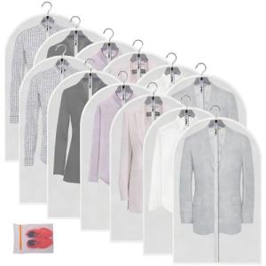 MsKitchen Clear Garment Bags Clothes Covers Protecting Dusts (Set of 12) for Storage Plastic Garment Bags Hanging Clothes Bags Dress Bag for Gowns Long with Zipper for Closet - 24'' x 40''/12 Pack