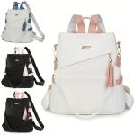 Women's Double-shoulder Bag, 2026 Fashionable Soft PU Leather Large-capacity Travel Backpack, Lightweight Commuting School