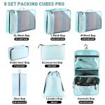 Toncoke 8-Piece Packing Cubes for Travel, 2026 Upgraded Durable Zippers & Reinforced Mesh, Complete Luggage Organizer Set with Shoe/Toiletry/Laundry Bags, 4 Sizes for Suitcase, Men Women, Lake Blue