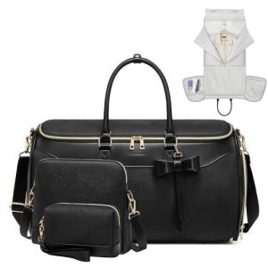 Garment Bags for Travel,Leather Convertible Garment Duffle Bag with Toiletry,Waterproof Carry On Garment Bag with Shoe Compartment,2 in 1 Suit Travel Bag for Women Weekender 3pcs Set