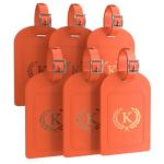AUTYANL 6 Pack Luggage Tags for Suitcases, 26 Initial Letter Travel Luggage Baggage Identification Labels ID Tag Fully Bendable Tags(Orange) (K)