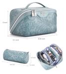 BOYATU Travel Makeup Bags Cosmetic Organizer Bag: 3-Set Large Capacity Make up Bag - PU Leather Toiletry Bags for Women - Wide Open Portable Pouch with Divider & Handle (01-Light Blue)