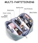 BOYATU Travel Makeup Bags Cosmetic Organizer Bag: 3-Set Large Capacity Make up Bag - PU Leather Toiletry Bags for Women - Wide Open Portable Pouch with Divider & Handle (01-Light Blue)