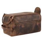 KOMALC Premium Buffalo Leather Unisex Toiletry Bag Travel Dopp Kit