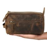 KOMALC Premium Buffalo Leather Unisex Toiletry Bag Travel Dopp Kit