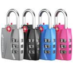 Fosmon TSA Approved Locks for Luggage. Suitcase Locks with Open Alert Indicator, 3 Digit Combination Padlock with Alloy Body for Travel, Backpack Zipper Anti Theft, Locker, Gym, Gun Case, Tent- 4 Pack