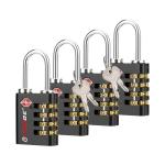 Forge Dual-Opening: Key or Combination Access Lock, TSA Approved Locks for Luggage, Pelican case, Travel, Gym, School, Stainless Steel Shackle. (Black, 4 Pk)