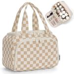 Narwey Large Travel Toiletry Bag, Wide-open Travel Bag for Toiletries, Toiletry Bags for Traveling Women, Cosmetic Make Up Makeup Bag Organizer with Wet Pocket, Skincare Bag (Light Checkerboard)