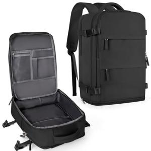 coowoz Large Travel Backpack For Women Men,Carry On Backpack Flight Approved,Hiking Backpack Waterproof Outdoor Sports Rucksack Casual Daypack Fit 15.6 Inch Laptop Shoes Compartment (Black)