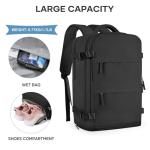 coowoz Large Travel Backpack For Women Men,Carry On Backpack Flight Approved,Hiking Backpack Waterproof Outdoor Sports Rucksack Casual Daypack Fit 15.6 Inch Laptop Shoes Compartment (Black)