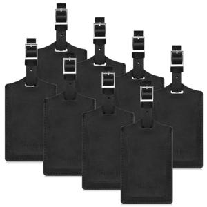 Travelambo 8 Pack Luggage Tags Faux Leather for Suitcases Travel Bag Labels with Protection Cover ID (Black)