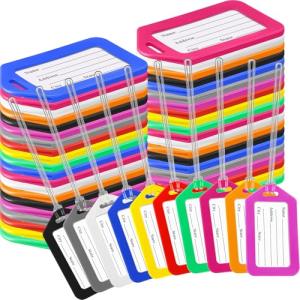 Kigeli 60 Pcs Luggage Tags Bulk, Baggage Tags with PVC Rope Suitcases Backpack Luggage Identifier Name ID Card for Travel Wedding Back to School