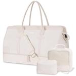 ETRONIK Weekender Overnight Bags for Women, Large Travel Duffle Bags with Shoe Compartment & Wet Pocket, Carry On Tote Bag Gym Duffel Bag with Toiletry Bags for Hospital 3 Pcs Set, Large Size, Beige