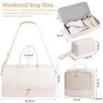 ETRONIK Weekender Overnight Bags for Women, Large Travel Duffle Bags with Shoe Compartment & Wet Pocket, Carry On Tote Bag Gym Duffel Bag with Toiletry Bags for Hospital 3 Pcs Set, Large Size, Beige