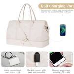 ETRONIK Weekender Overnight Bags for Women, Large Travel Duffle Bags with Shoe Compartment & Wet Pocket, Carry On Tote Bag Gym Duffel Bag with Toiletry Bags for Hospital 3 Pcs Set, Large Size, Beige