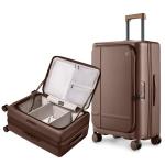 NINETYGO Medium Checked Luggage 25 Inch, Flat Top Opening Check In Luggage with Cup Holder, Expandable, Coffee-Infused PC Hard Shell, Eco-Friendly, TSA Lock, 360° Spinner Wheels (Latte)