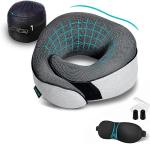 Proglobe Travel Neck Pillows for Airplanes, Sleeping Essentials for Long haul Flights, 360° Head Support, Car and Airplane Kit with 3D Contoured Eye Mask, Earplugs and Luxury Mesh Bag (Adult, Grey)
