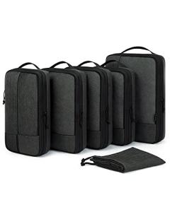 BAGSMART Compression Packing Cubes for Travel, 6 Set Packing Cubes for Carry on Suitcases, Compression Travel Cubes & Suitcase Organizer for Packing with Shoe Bag Black
