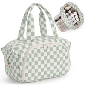 Narwey Travel Toiletry Bag, Wide-open Large Toiletry Bags for Traveling Women, Checkered Travel Bag for Toiletries Cosmetic Makeup Bag Organizer, Skincare Make Up Bag (Mint Green Checkerboard)