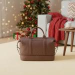 Leather Travel Bag with Shoe Pouch,Weekender Overnight Bag Waterproof PU Leather Large Carry On Bag Travel Tote Duffel Bag for Men or Women-Brown