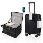 ISLAND ELEPHANT Expandable 20Inch Carry On Luggage Airline Approved - Top Opening Hardside Travel Suitcase Unbreakable -with Cup Holder,USB Charge,Side Pothook, 360°Spinner Wheels, TSA Lock-Black