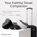 Proglobe Orthopedic Neck Pillow, Travel Neck Pillows for Airplanes, Memory Foam Kit, 360° Head Support, Airplane Pillow Set with 3D Contoured Eye Masks, Earplugs, and Luxury Mesh Bag (Black)