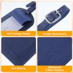 DOPENSPI 4 Pcs Faux Leather Luggage Tags with Privacy Protection Cover, Luggage id Tags Labels Identifiers Travel Tag with Adjustable Stainless Steel Buckle for Suitcases Bags Travel Accessories