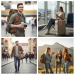 DOPENSPI 4 Pcs Faux Leather Luggage Tags with Privacy Protection Cover, Luggage id Tags Labels Identifiers Travel Tag with Adjustable Stainless Steel Buckle for Suitcases Bags Travel Accessories