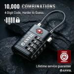 ANVIL TSA Approved Luggage Locks, 4 Digit Combination Travel Suitcase Locks with TSA008 Core and Open Alert Indicator, Zinc Alloy Body. (2, Black)