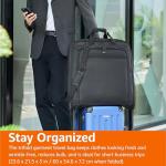 Amazon Basics 46" Premium Garment Bag for Travel, Suit Bag with Shoulder Strap for Suits and Dresses, 1680D Polyester Fabric, Exterior/Interior Pockets, Leather-reinforced Corners, Trifold, Black