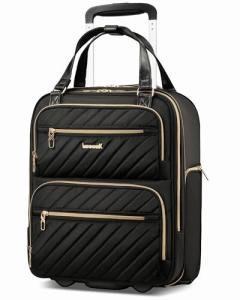 LUGGEX Underseat Carry On Luggage with Wheels, Stylish Lightweight Under Seat Luggage, Soft Sided Personal Item Suitcase for Short Trip (Black, 16 Inch)