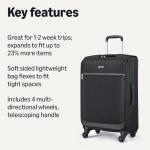 Amazon Basics Luggage, 25" Medium Checked Softside Suitcase With Wheels, With Four 360-Degree Multi-directional Spinner Wheels, Expandable Space, Zippered Pocket and Straps, Telescopic Handle, Black