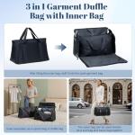 GARPROVM Garment Duffle Bags for Travel Women, 3 in 1 Convertible Garment Bags 2 Bags Design with Separated Tote Bag, Waterproof Suit Bag Travel Carry On Luggage Weekender Bag for Business Trip, Black